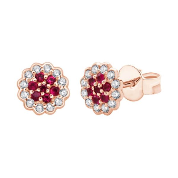 Boucles d'oreilles or rose Rubis et diamants