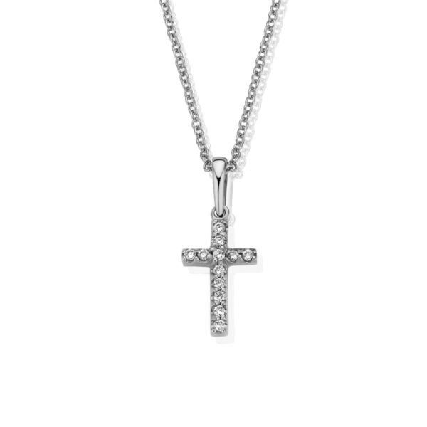 Pendentif croix or blanc et diamants
