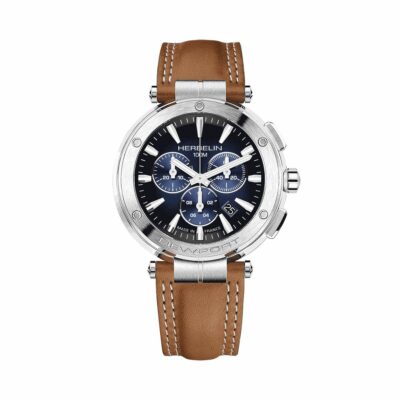 Montre Michel Herbelin Newport  H Chrono Acier / Cuir camel