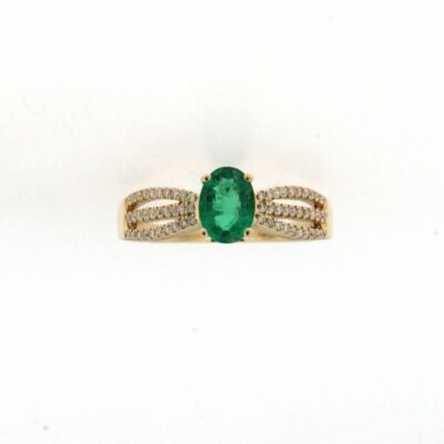 Bague or Jaune Diamants et émeraude