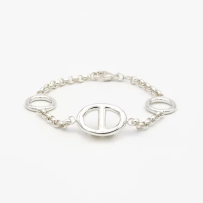 Bracelet Forçat Ronde 3mm avec 1 Maille Marine MM et 2 Ronds