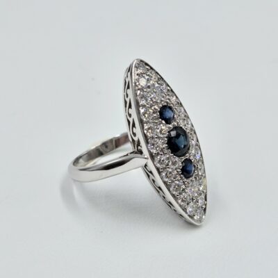 bague occasion marquise diamants et saphirs