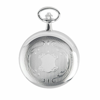 montre de poche en laiton argenté avec cadran blanc à chiffres romains et date à 6 heures