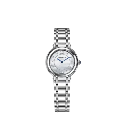 Montre Herbelin en acier avec cadran nacré, chiffres romains et index diamantés