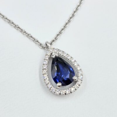 collier saphir et diamants sur or blanc bijouterie mohedano