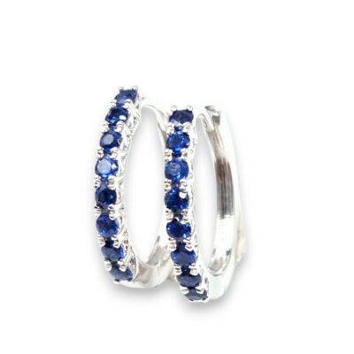 créoles or blanc et saphirs bleu - bijouterie mohedano