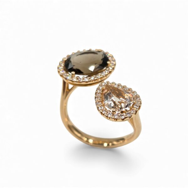 bague or rose quartz fume morganite et diamants joaillerie mohedano