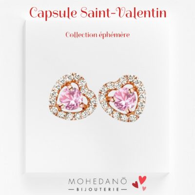 Capsule St Valentin - Puces d'oreilles Love - Saphir rose et diamants
